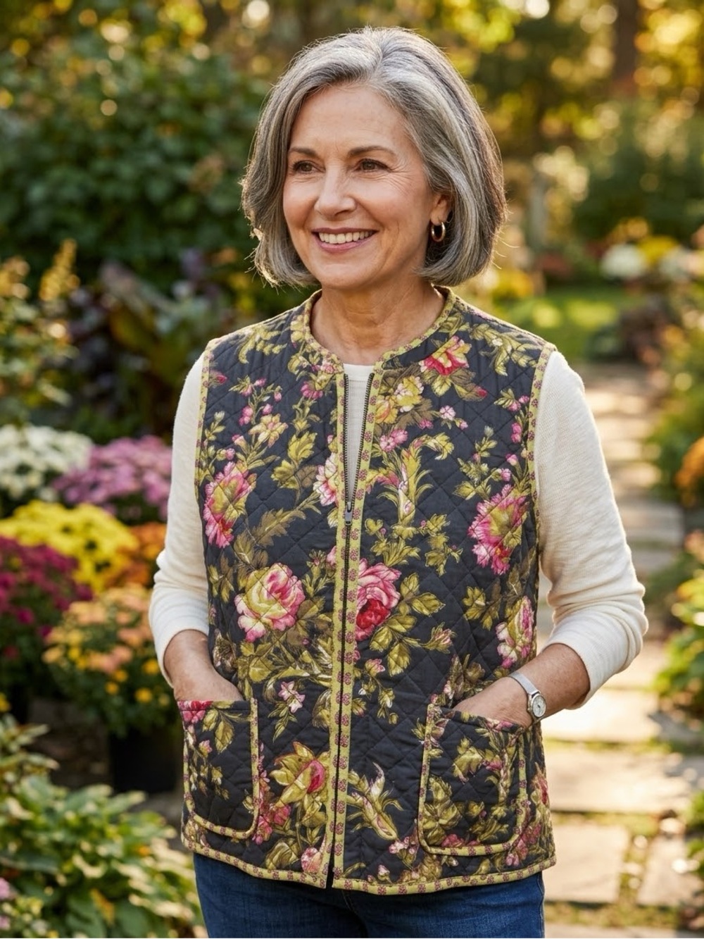 Vintage Orvis Floral Quilted Reversible Vest | Full Zip Sleeveless Jacket